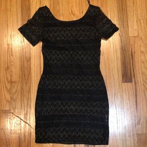 Black body con dress with gold